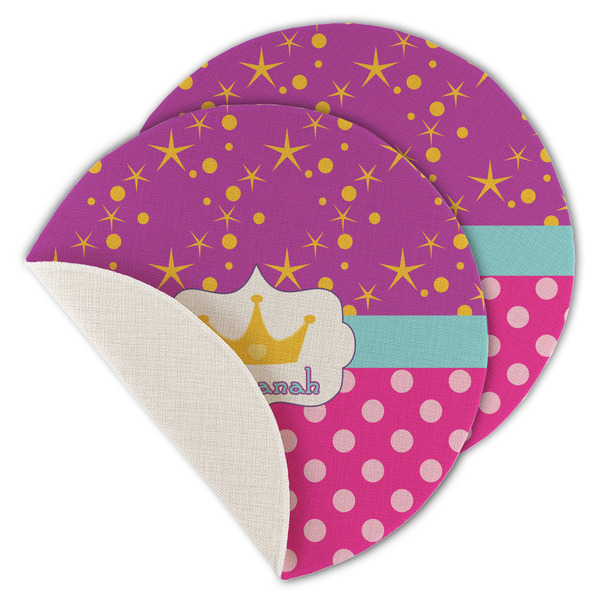 Custom Sparkle & Dots Round Linen Placemat - Single Sided - Set of 4 (Personalized)