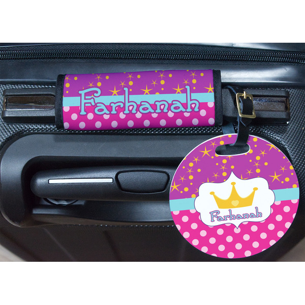Sparkle & Dots Round Luggage Tag & Handle Wrap - In Context