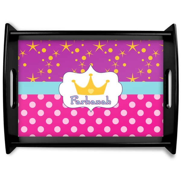 Custom Sparkle & Dots Black Wooden Tray - Large (Personalized)