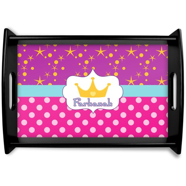 Custom Sparkle & Dots Black Wooden Tray - Small (Personalized)