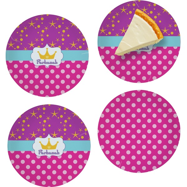 Custom Sparkle & Dots Set of 4 Glass Appetizer / Dessert Plate 8" (Personalized)