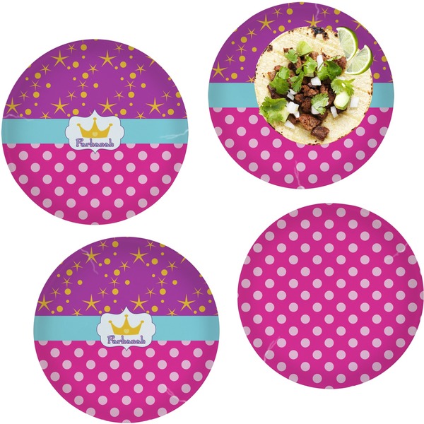 Custom Sparkle & Dots Set of 4 Glass Lunch / Dinner Plate 10" (Personalized)