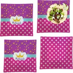 Sparkle & Dots Set of 4 Glass Square Lunch / Dinner Plate 9.5" (Personalized)