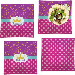 Sparkle & Dots Set of 4 Glass Square Lunch / Dinner Plate 9.5" (Personalized)