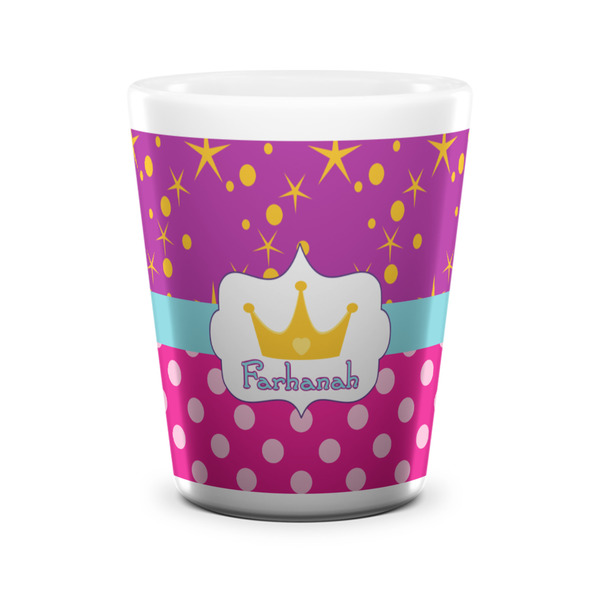 Custom Sparkle & Dots Ceramic Shot Glass - 1.5 oz - White - Set of 4 (Personalized)