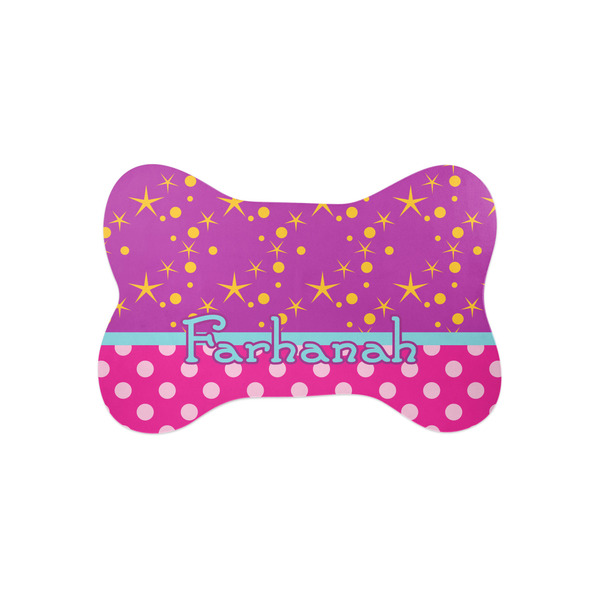 Custom Sparkle & Dots Bone Shaped Dog Food Mat (Small) (Personalized)