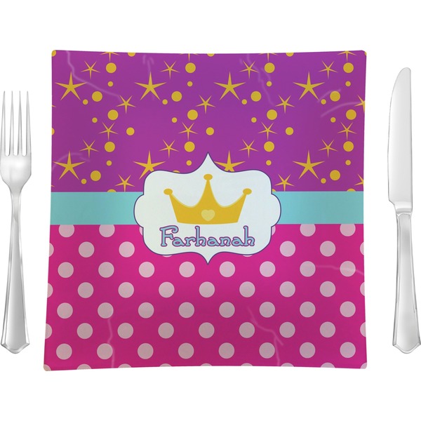 Custom Sparkle & Dots Glass Square Lunch / Dinner Plate 9.5" (Personalized)