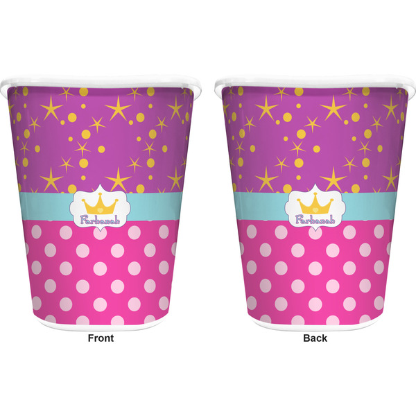 Sparkle & Dots Trash Can White - Front and Back - Apvl