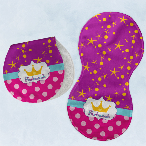 Custom Sparkle & Dots Burp Pads - Velour - Set of 2 w/ Name or Text