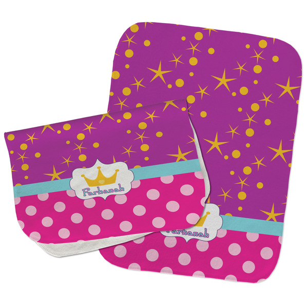 Custom Sparkle & Dots Burp Cloths - Fleece - Set of 2 w/ Name or Text
