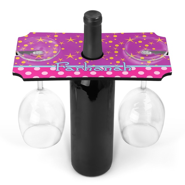 Custom Sparkle & Dots Wine Bottle & Glass Holder (Personalized)