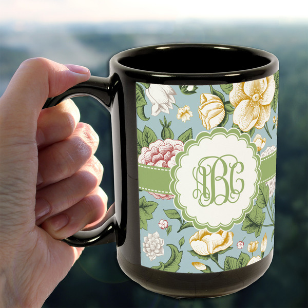 Vintage Floral 15oz. Black Mug - LIFESTYLE