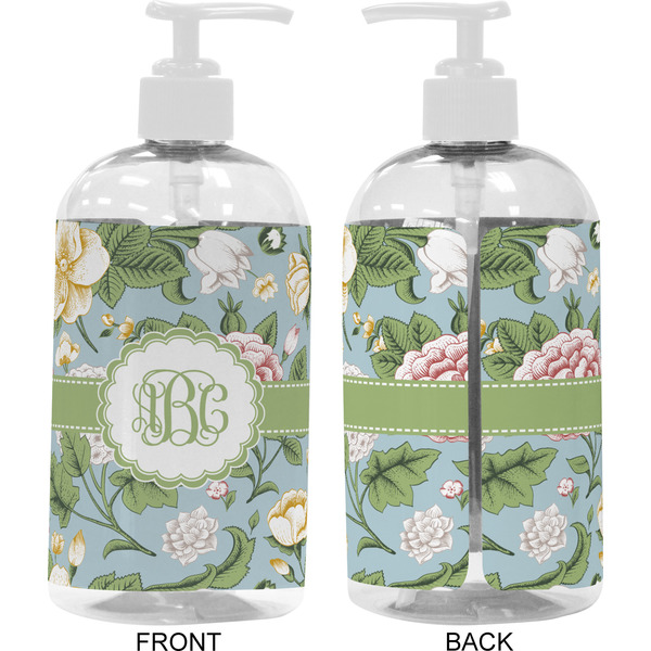 Vintage Floral 16 oz Plastic Liquid Dispenser- Approval- White