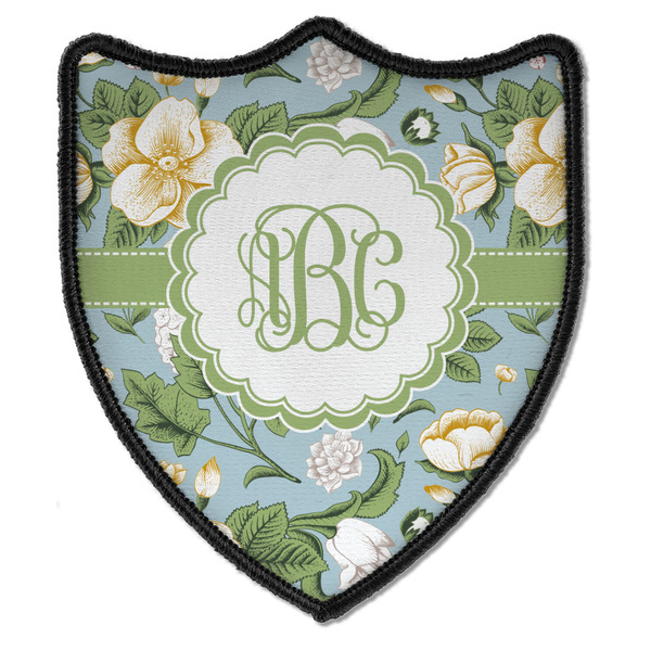 Custom Vintage Floral Iron On Shield Patch B w/ Monogram