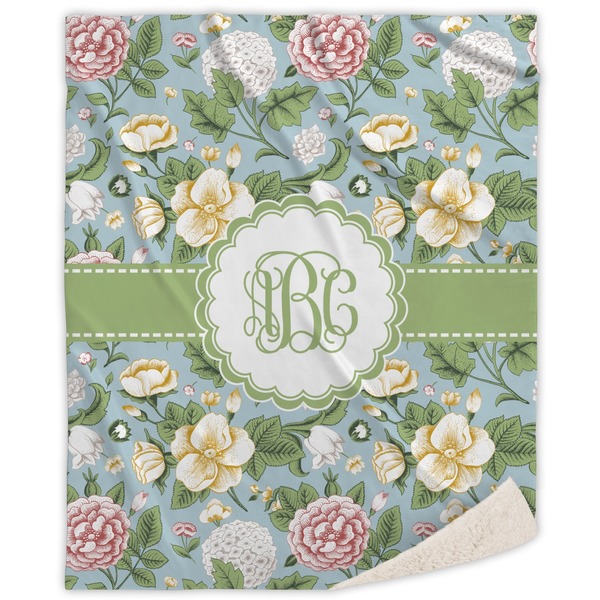 Custom Vintage Floral Sherpa Throw Blanket - 50"x60" (Personalized)