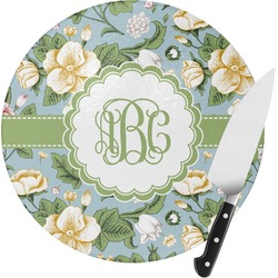 Vintage Floral Round Glass Cutting Board - Small (Personalized)