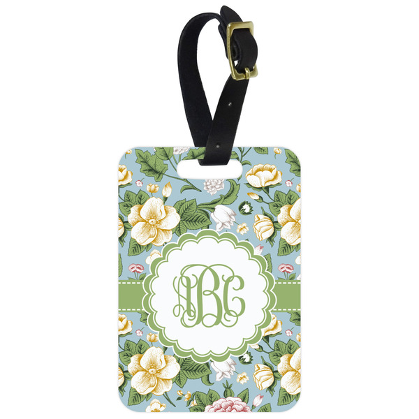 Custom Vintage Floral Metal Luggage Tag w/ Monogram