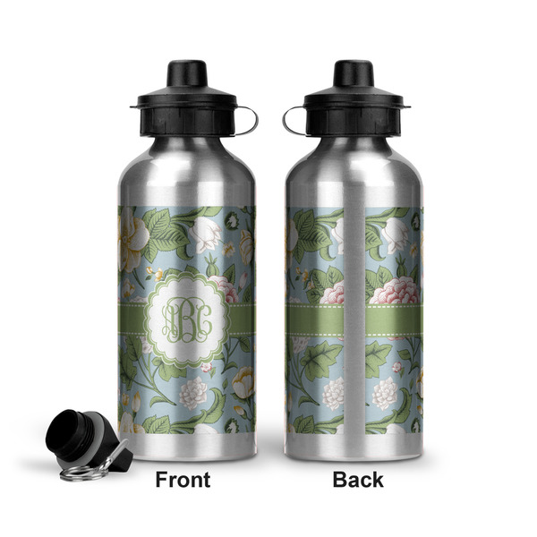Vintage Floral Aluminum Water Bottle - Front and Back