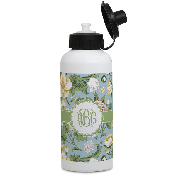 Custom Vintage Floral Water Bottles - Aluminum - 20 oz - White (Personalized)