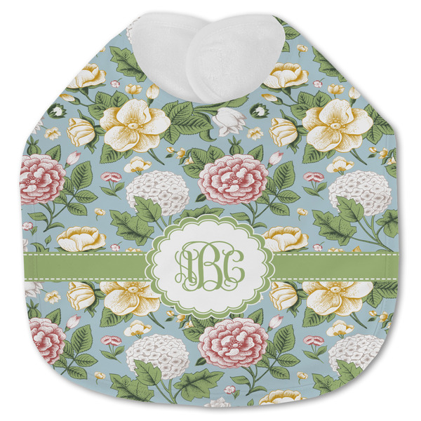 Custom Vintage Floral Jersey Knit Baby Bib w/ Monogram