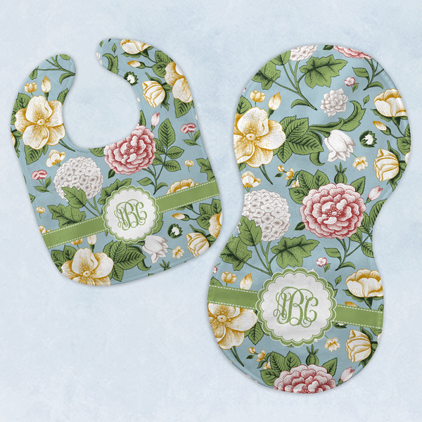 Custom Vintage Floral Baby Bib & Burp Set w/ Monogram