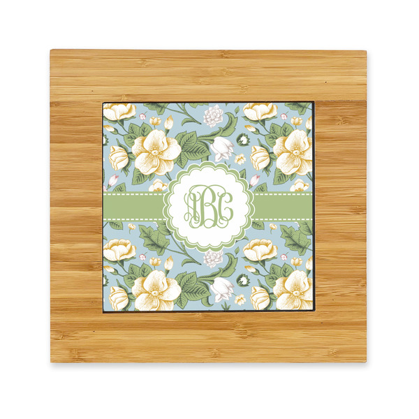 Custom Vintage Floral Bamboo Trivet with Ceramic Tile Insert (Personalized)
