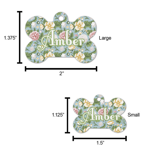 Vintage Floral Bone Shaped Dog ID Tag - Large - Scale