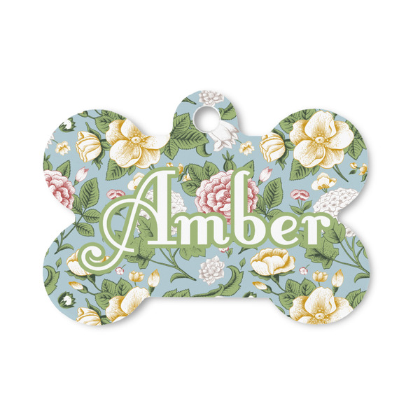 Custom Vintage Floral Bone Shaped Dog ID Tag - Small (Personalized)