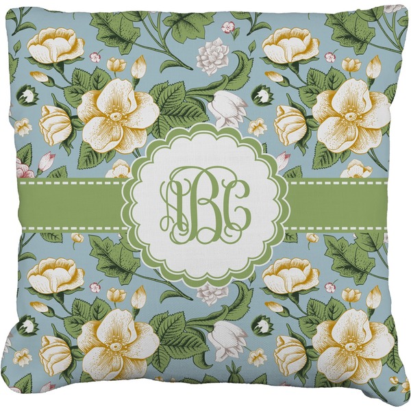 Custom Vintage Floral Faux-Linen Throw Pillow 16" (Personalized)