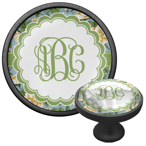 Vintage Floral Cabinet Knob - Black - Multi Angle