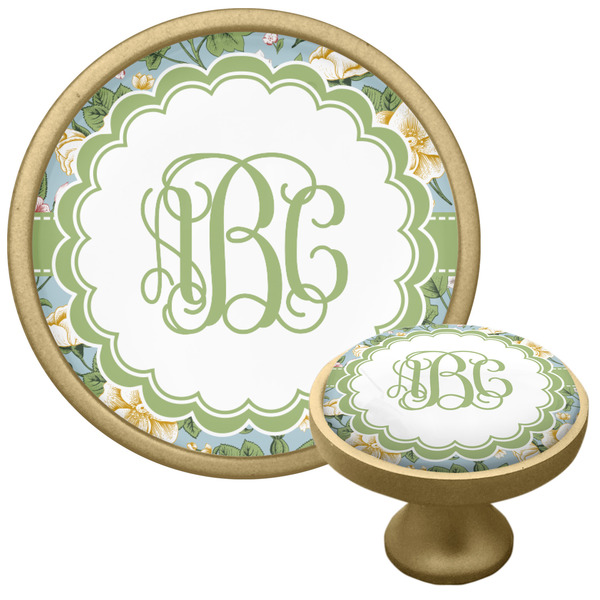 Custom Vintage Floral Cabinet Knob - Gold (Personalized)