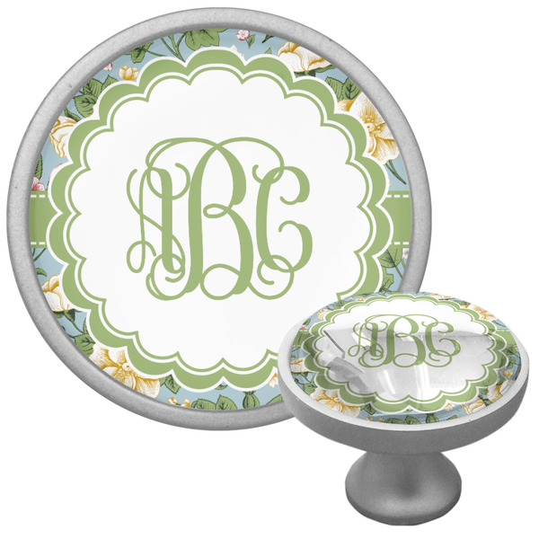 Custom Vintage Floral Cabinet Knob (Silver) (Personalized)