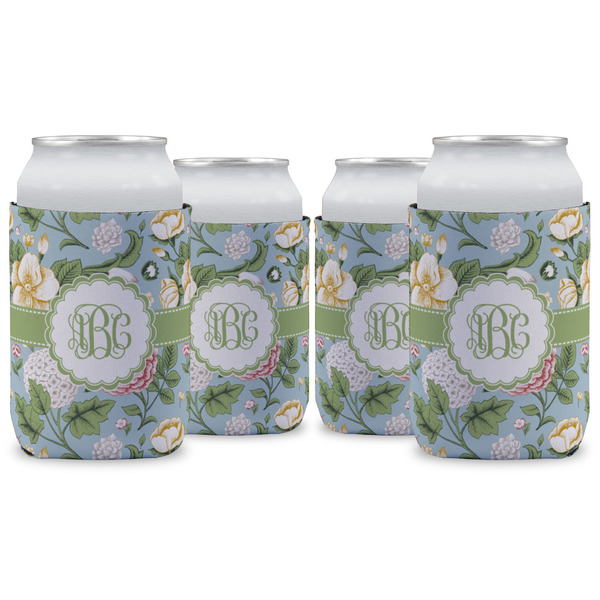 Custom Vintage Floral Can Cooler (12 oz) - Set of 4 w/ Monogram