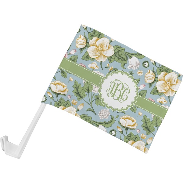 Custom Vintage Floral Car Flag - Small w/ Monogram