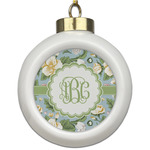 Vintage Floral Ceramic Ball Ornament (Personalized)