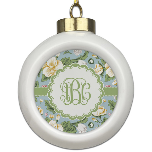 Custom Vintage Floral Ceramic Ball Ornament (Personalized)