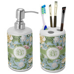Vintage Floral Ceramic Bathroom Accessories Set (Personalized)