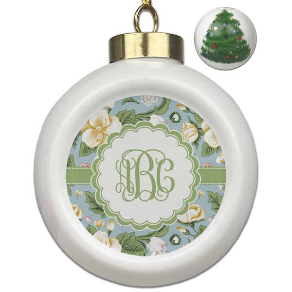 Custom Vintage Floral Ceramic Ball Ornament - Christmas Tree (Personalized)