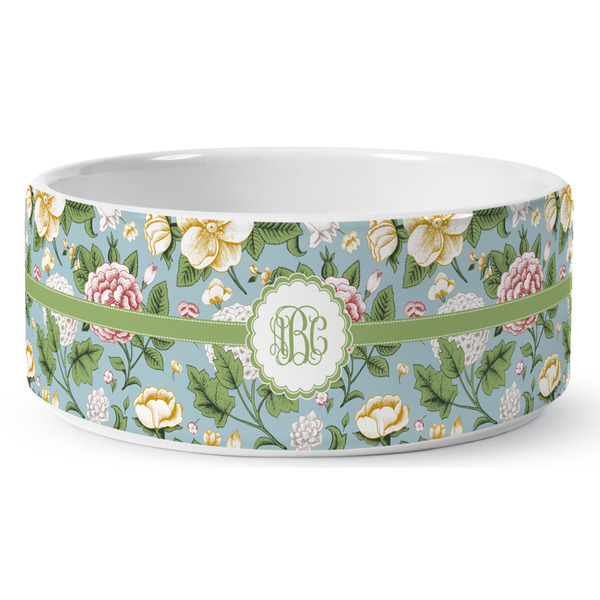 Vintage Floral Ceramic Dog Bowl - Medium - Front