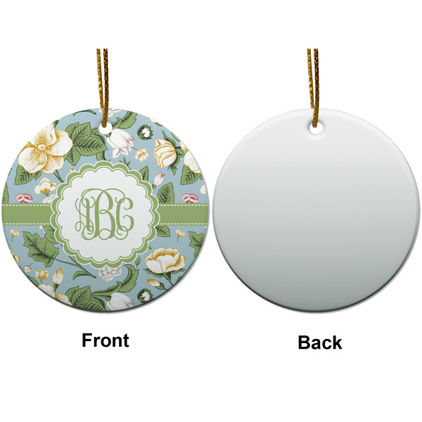 Vintage Floral Ceramic Flat Ornament - Circle Front & Back (APPROVAL)