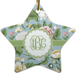 Vintage Floral Star Ceramic Ornament w/ Monogram