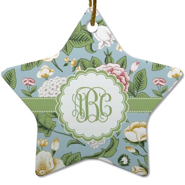 Custom Vintage Floral Star Ceramic Ornament w/ Monogram