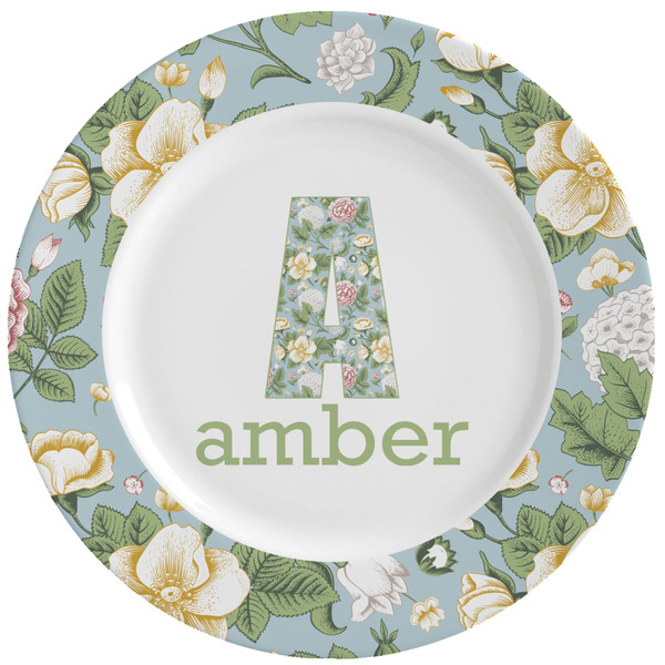 Custom Vintage Floral Ceramic Dinner Plates (Set of 4) (Personalized)