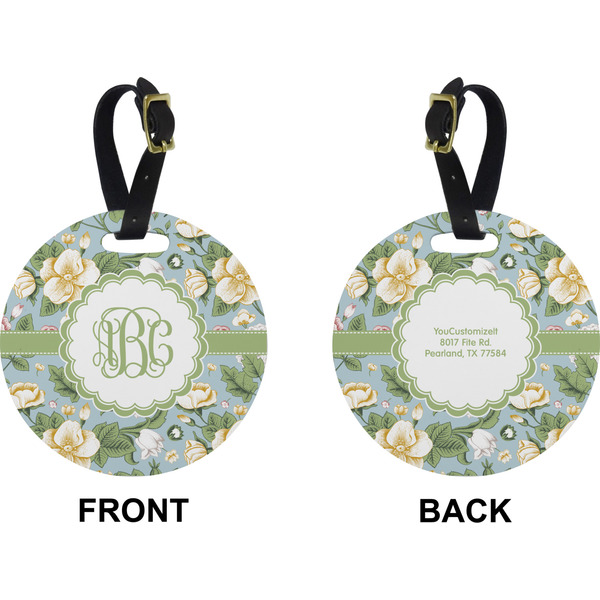 Vintage Floral Circle Luggage Tag (Front + Back)