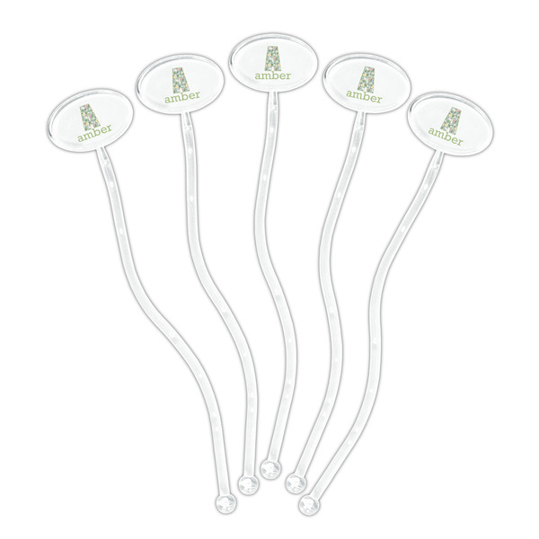 Vintage Floral Clear Plastic 7" Stir Stick - Oval - Fan