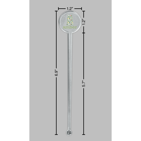 Vintage Floral Clear Plastic 7" Stir Stick - Round - Dimensions