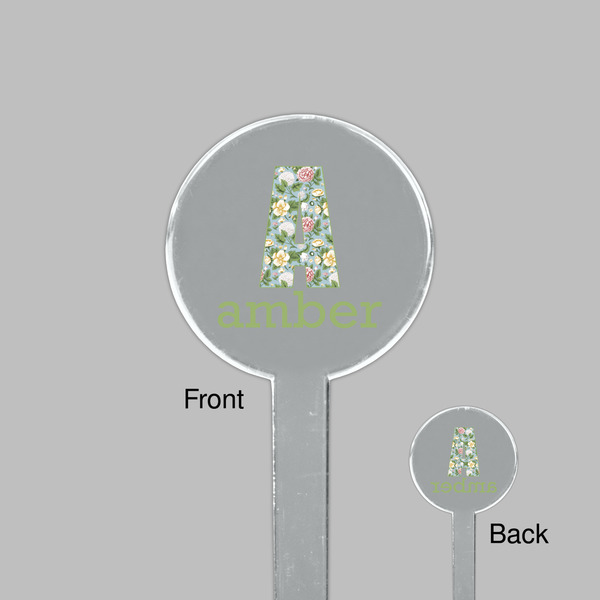 Vintage Floral Clear Plastic 7" Stir Stick - Round - Front & Back