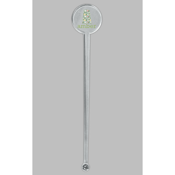 Vintage Floral Clear Plastic 7" Stir Stick - Round - Single Stick