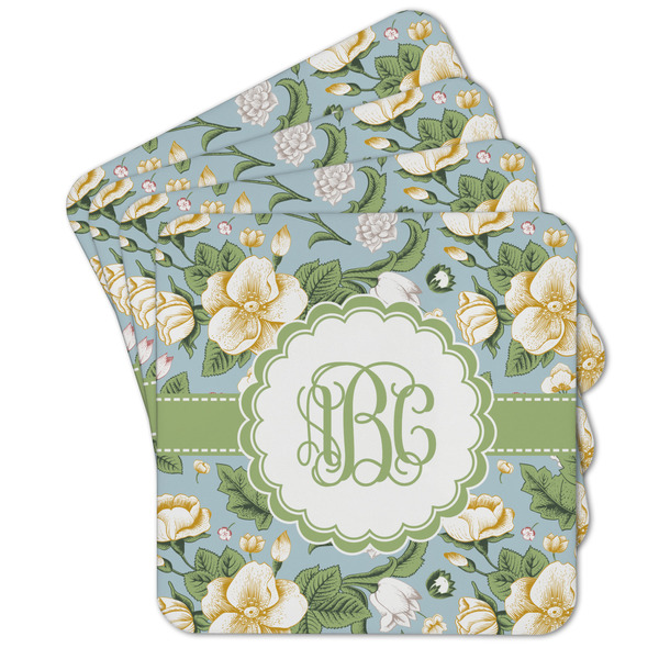 Custom Vintage Floral Cork Coaster - Set of 4 w/ Monogram