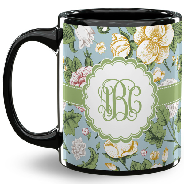 Custom Vintage Floral 11 Oz Coffee Mug - Black (Personalized)